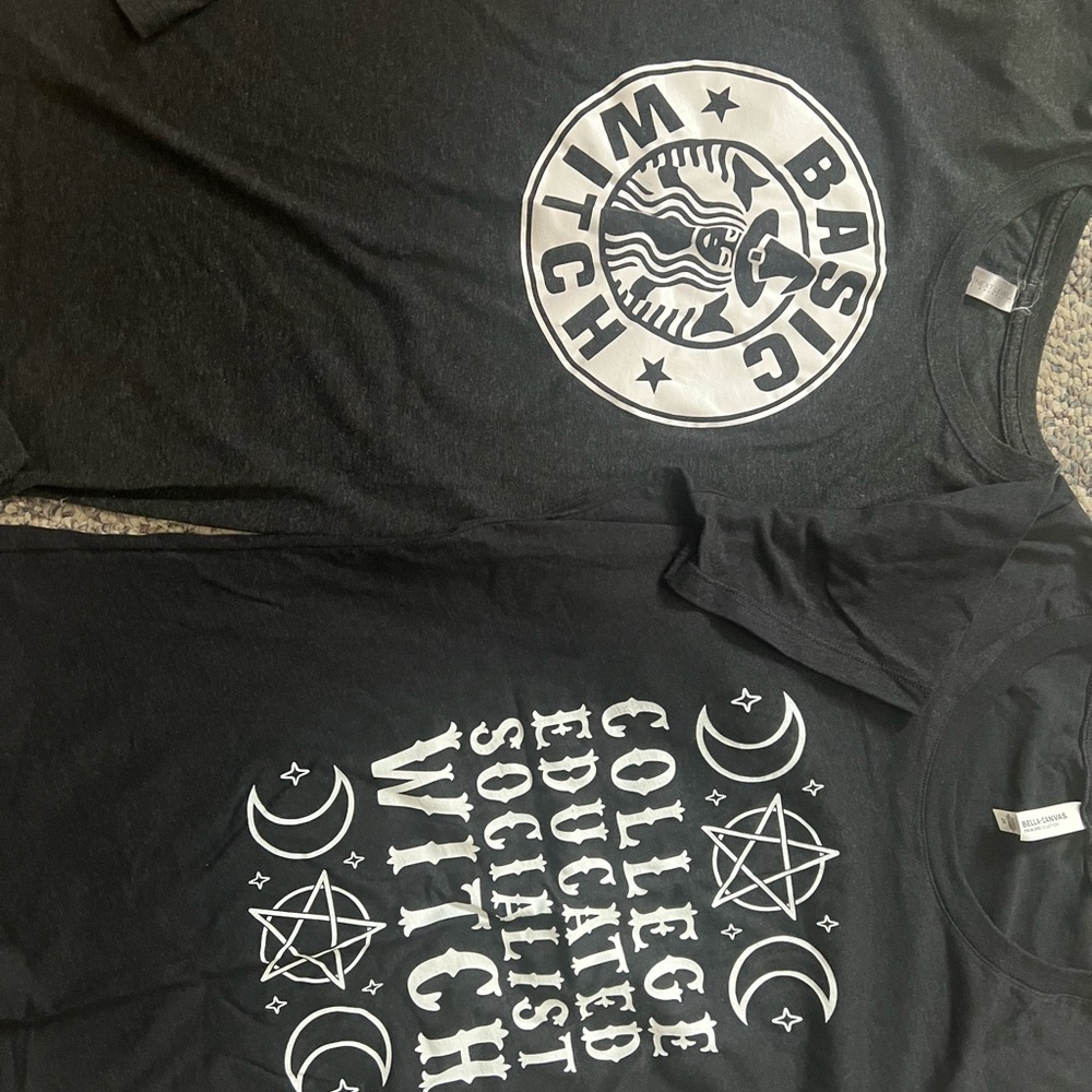2 witch shirts fitted black heather new